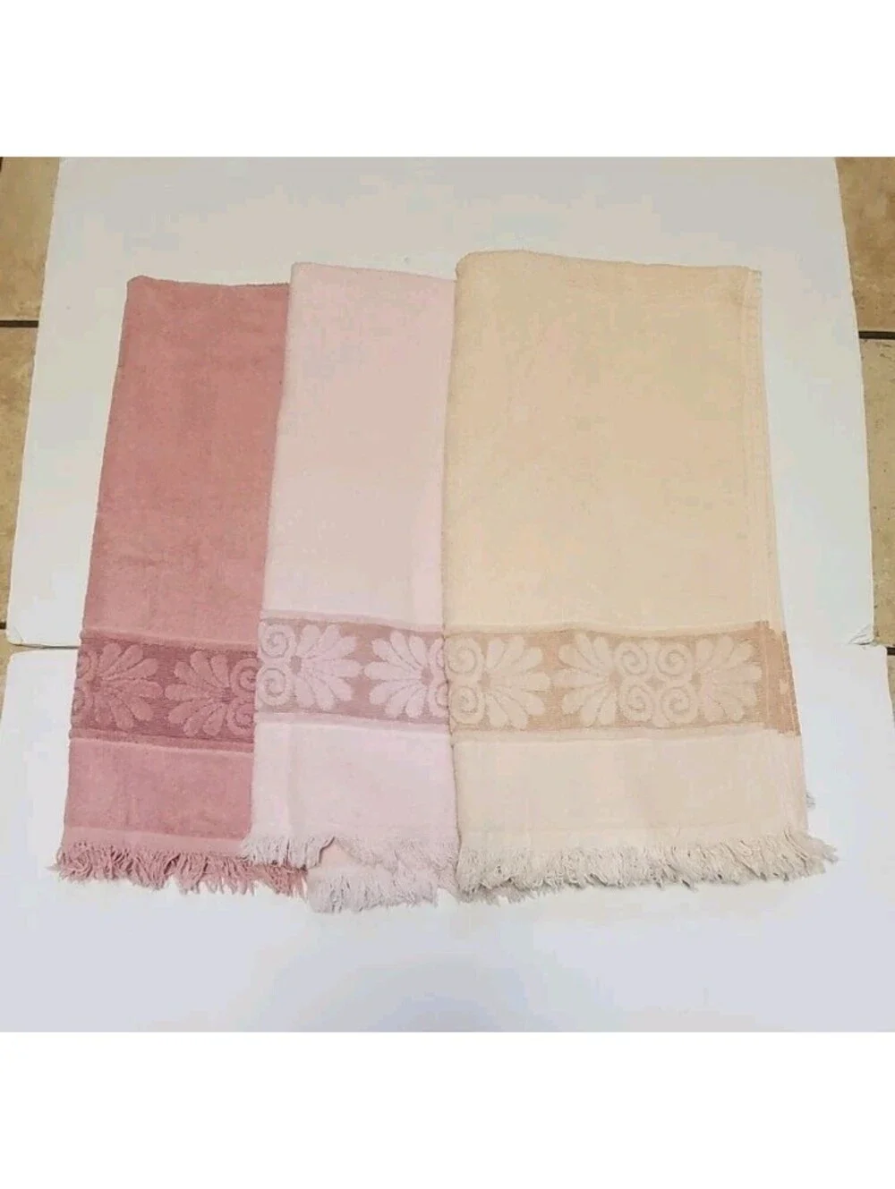 Vintage Cannon Monticello Sculpted Bath Towels Fringe Lot Of 3 USA Made
